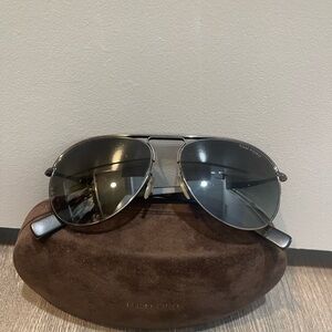 Tom Ford Black Aviator Sunglasses with Brown Case